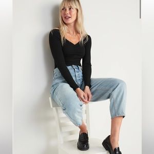 Long-Sleeve Cinched-Front Rib-Knit top